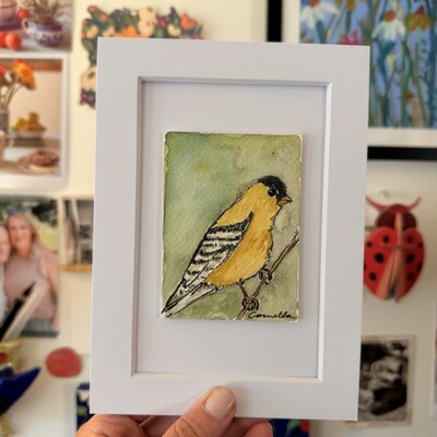 Original 5x7 inch matted painting “happiest bird”
