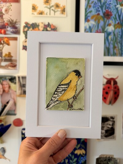 ORIGINAL 5x7 inch matted painting “Happiest Bird”