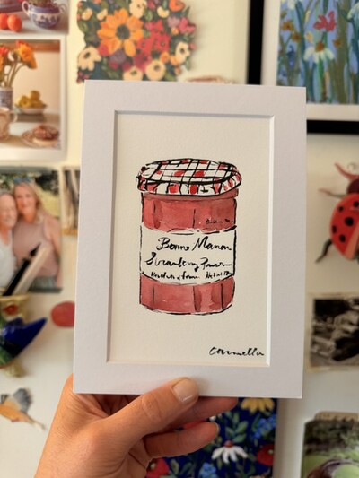 ORIGINAL 5x7 inch matted painting “Strawberry Jam”
