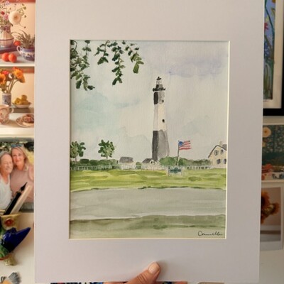 Original 11x14 inch matted painting “tybee island lighthouse”