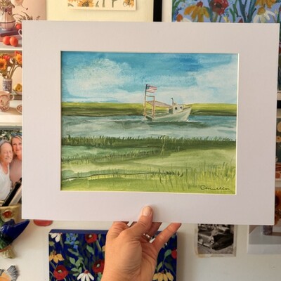 Original 11x14 inch matted painting “low country shrimping”