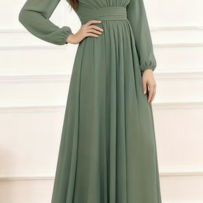 Elegant a line green chiffon long sleeves mother of bridal dress evening dress