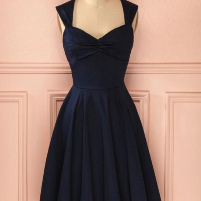 Cute navy blue knee-length short homecoming dresses