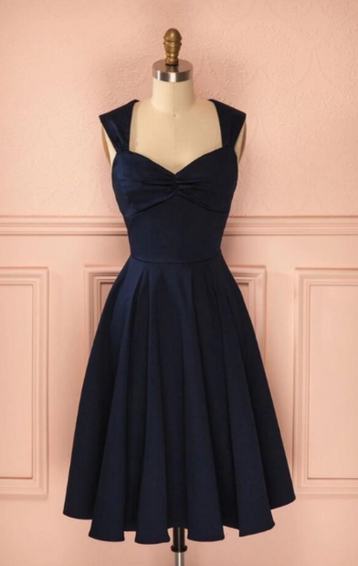 Cute Navy Blue Knee-length Short Homecoming Dresses