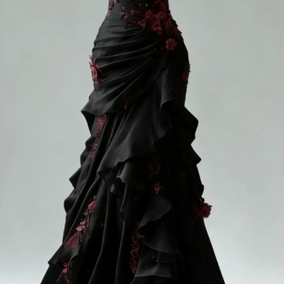 Romantic spaghetti strap black mermaid party dress formal evening dress