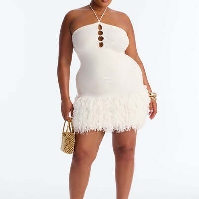 Mini fringe sweater dress