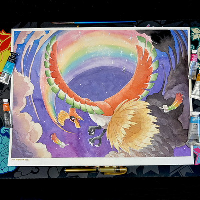 Original ho-oh watercolor painting - Thumbnail 1