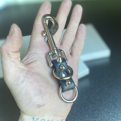 Double-Ring short british Studded Keyring Fob