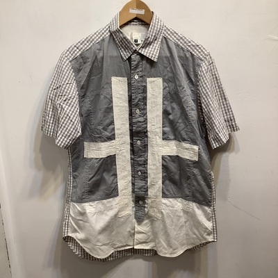 Ganryu grey patchwork short sleeve shirt 