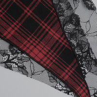 Plaid Lace Stitching Comfortable Dark Dress - Thumbnail 5