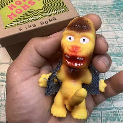 Horny monster - (hand painted green rubber with skull and crossbones denim  vest) - Thumbnail 1