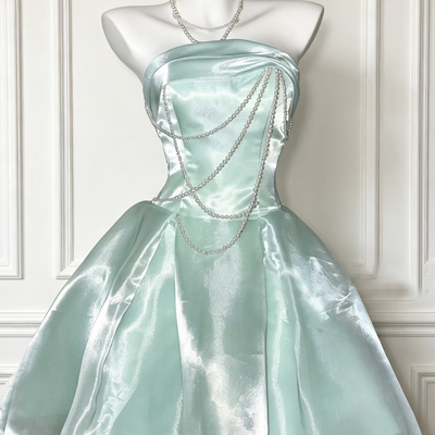 Mint green tulle short a-line prom party dress