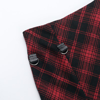Red Checkered Irregular Adjustable Multi-Purpose Semi-Dress Dark Style Skirt - Thumbnail 7