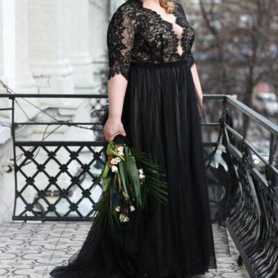 V neck wedding dresses bridal gown with half sleeves