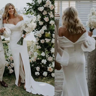 Off shoulder wedding dresses bridal gown slit side