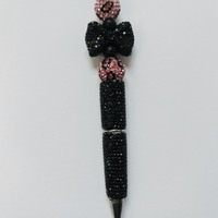Hot Pink & Black Animal Print Rhinestone Beaded Pen - Thumbnail 1