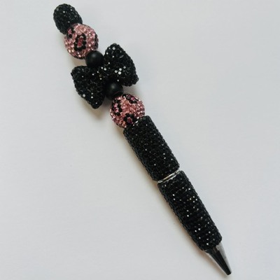 Hot pink & black animal print rhinestone beaded pen
