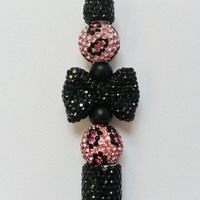 Hot Pink & Black Animal Print Rhinestone Beaded Pen - Thumbnail 2