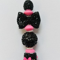 Black & Hot Pink Bow Rhinestone Beaded Pen - Thumbnail 2