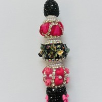 Black & Hot Pink Bow Rhinestone Beaded Pen - Thumbnail 2