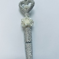 White Rhinestone Heart Beaded Pen - Thumbnail 1