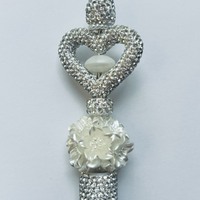 White Rhinestone Heart Beaded Pen - Thumbnail 2