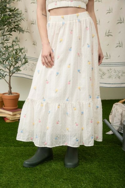 Floral Embroidered Midi Skirt