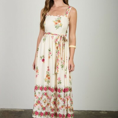 Floral border belt dress - Thumbnail 1