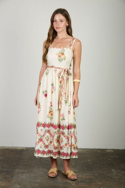 Floral Border Belt Dress