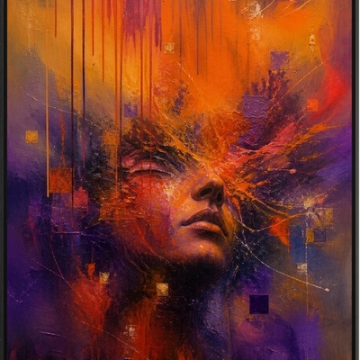 Abstract portrait art print - purple orange modern wall decor 24x36 - Thumbnail 1