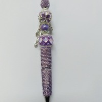 Lavender Rhinestone Beaded Pen - Thumbnail 2