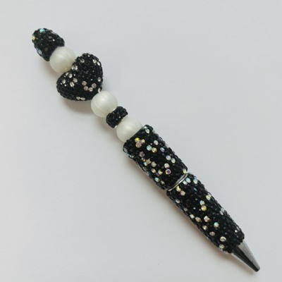 Black and white pearl rhinestone beaded pen