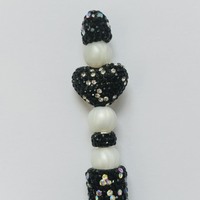 Black and White Pearl Rhinestone Beaded Pen - Thumbnail 1