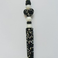 Black and White Pearl Rhinestone Beaded Pen - Thumbnail 2