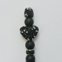 Black and White Rhinestone Beaded Pen - Thumbnail 1