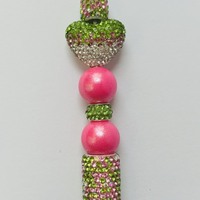 Pink and Lime Green Rhinestone Beaded Pen - Thumbnail 2