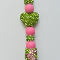 Pink and Lime Green Zig Zag Rhinestone Beaded Pen - Thumbnail 1
