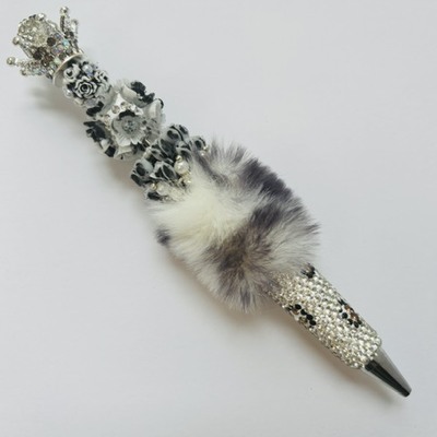 White animal print rhinestone beaded pen