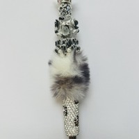 White Animal Print Rhinestone Beaded Pen - Thumbnail 1