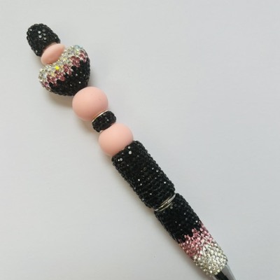Black and pink gradient rhinestone beaded pen