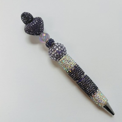 Lavender heart rhinestone beaded pen