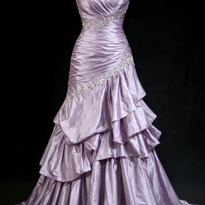 Sweetheart lavender sleeveless satin prom dress formal evening dress