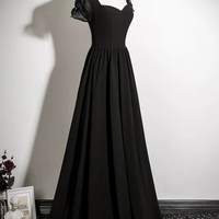 Black A-Line Long Prom Party Dress - Thumbnail 3