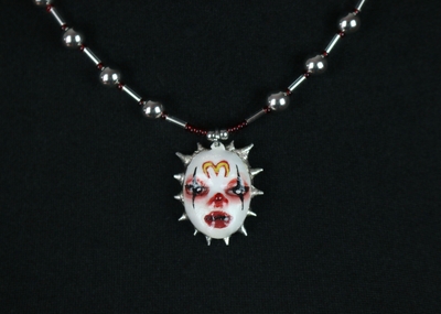 Handmade macis clown doll face necklace