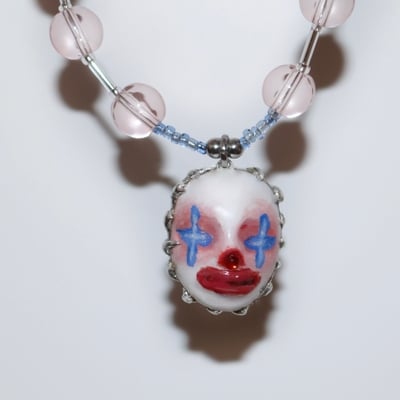 Handmade clown 'bubi' doll face necklace