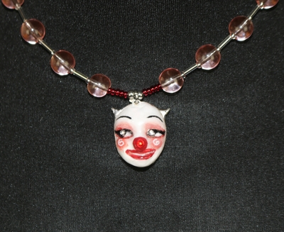 Handmade clown jester doll face necklace