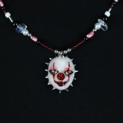 Handmade 'it' clown doll face necklace