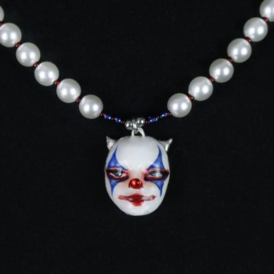 Handmade circus clown doll face necklace