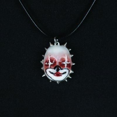 Handmade auguste clown doll face necklace