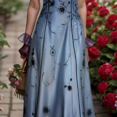 Vintage ombre a line beaded blue prom dresses